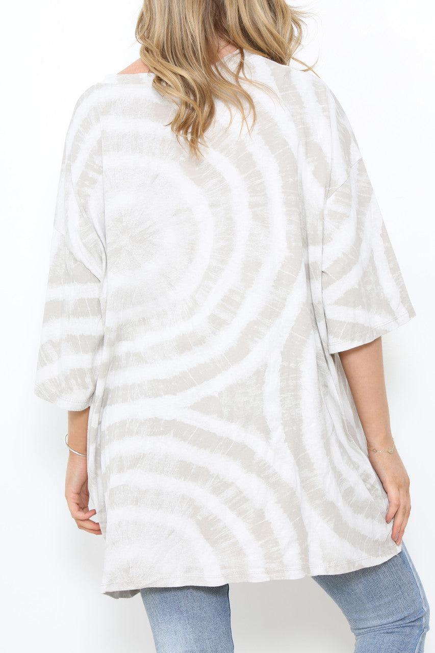Ladies Tie Dye Print T-Shirt Style Top Stone
