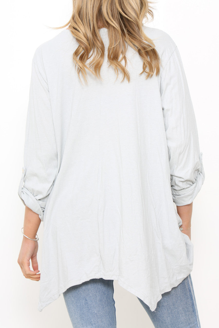 Dames Effen T-shirt Top met Oprolmouwen Zilver
