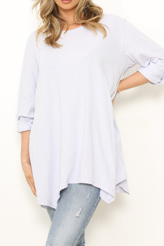 Ladies Plain Roll Up Sleeve T-Shirt Style Top Lilac