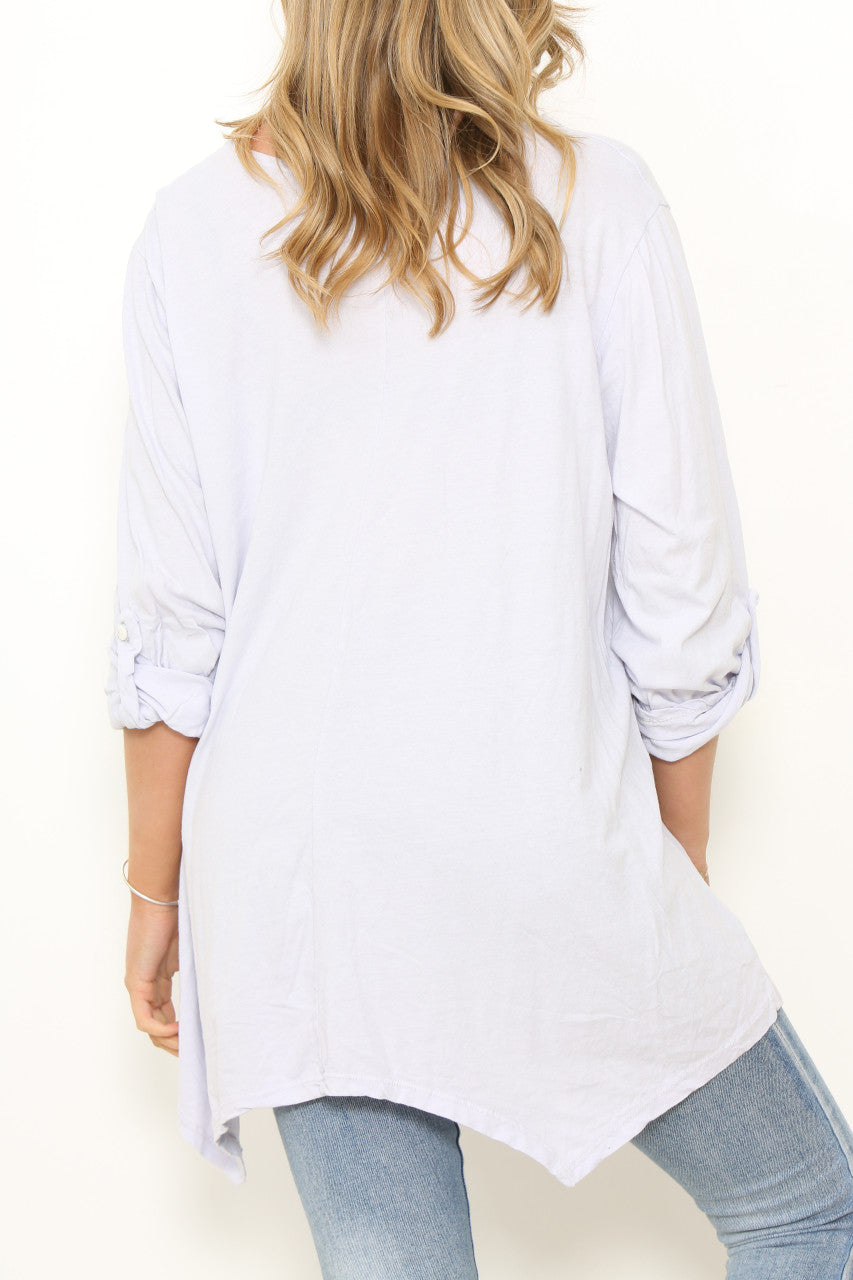 Ladies Plain Roll Up Sleeve T-Shirt Style Top Lilac