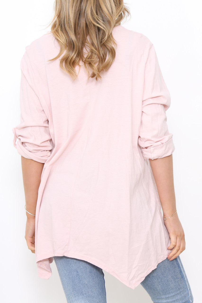 Ladies Plain Roll Up Sleeve T-Shirt Style Top Dusty Pink