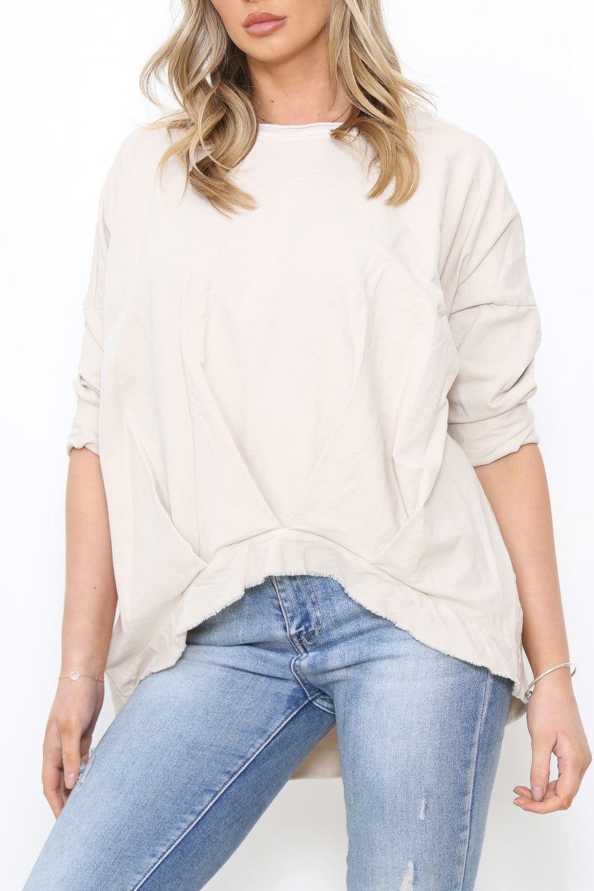 Dames sweatshirt met gerafelde zoom steenkleurig