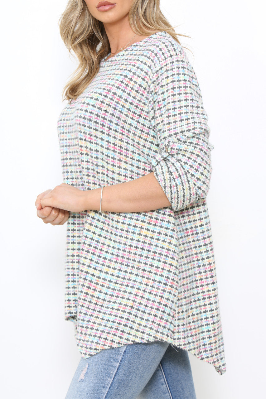 Ladies Multicoloured Pastel Knit Tunic Top Grey