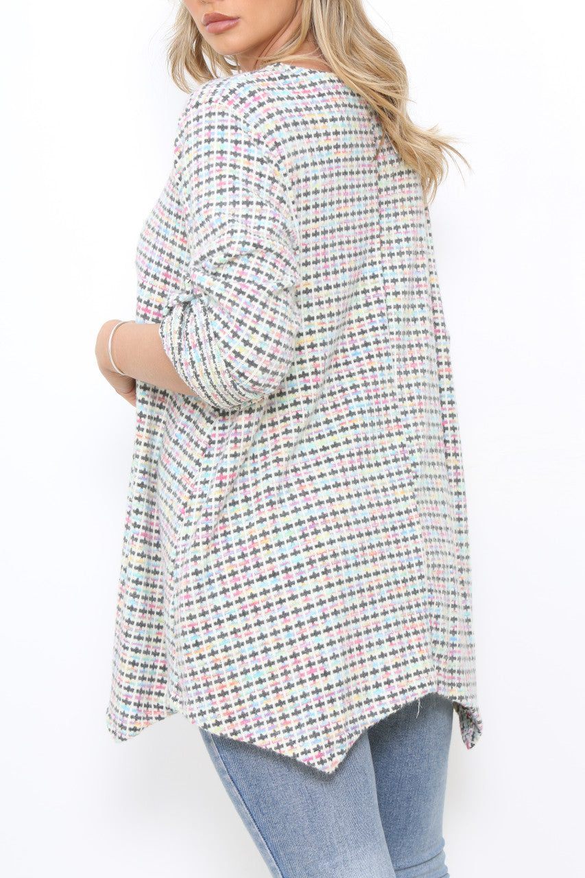 Ladies Multicoloured Pastel Knit Tunic Top Grey