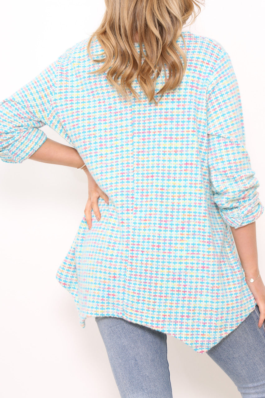 Ladies Multicoloured Pastel Knit Tunic Top Turquoise