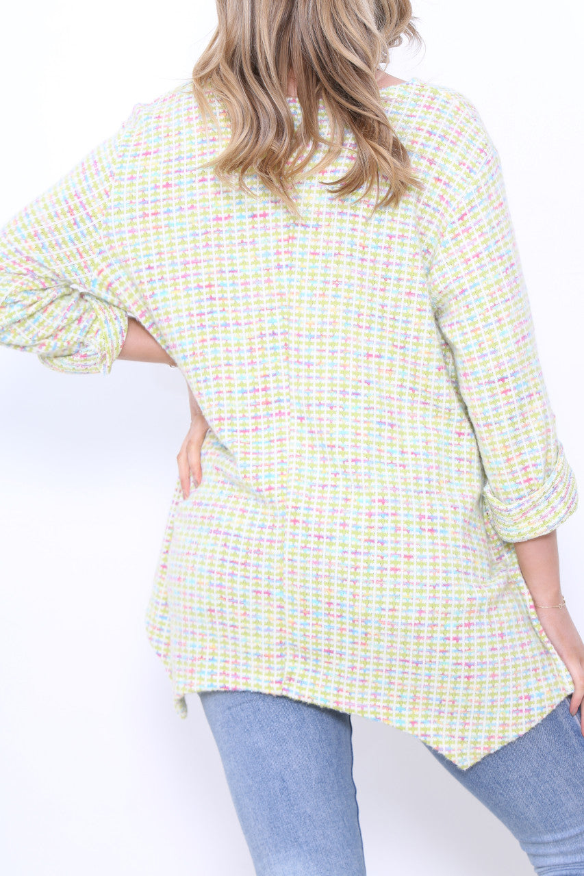 Dames Meerkleurige Pastel Gebreide Tuniek Top Limoengroen