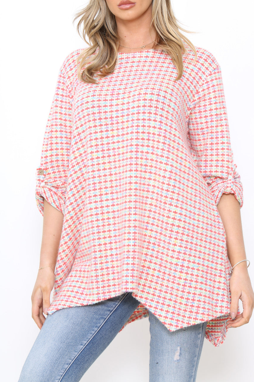 Dames meerkleurige pastel gebreide tuniektop roze