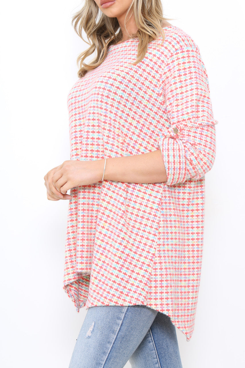 Dames meerkleurige pastel gebreide tuniektop roze