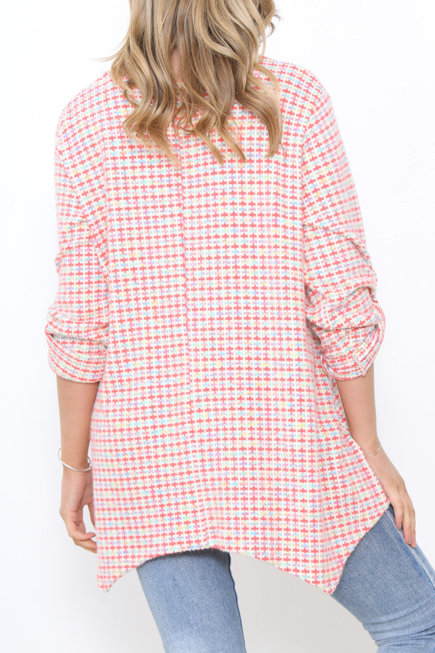 Dames meerkleurige pastel gebreide tuniektop roze