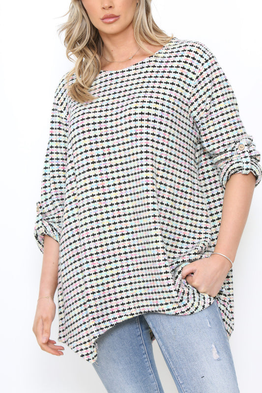 Dames Veelkleurige Pastel Gebreide Tuniek Top Zwart