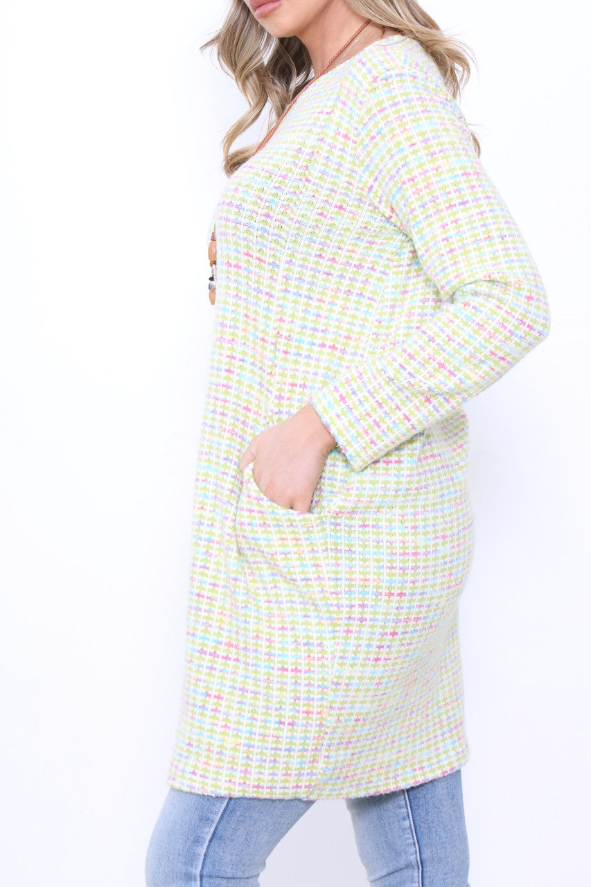 Ladies Multicoloured Pastel Knit Tunic Top Dress Lime