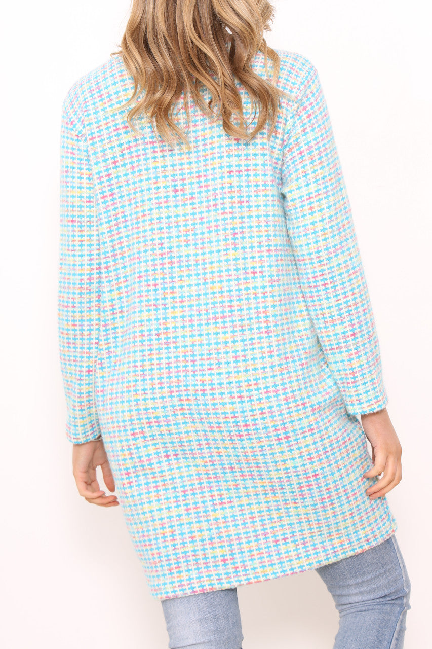 Dames Meerkleurige Pastel Gebreide Tuniek Top Jurk Turquoise