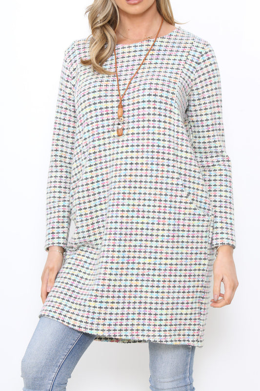 Dames Veelkleurige Pastel Gebreide Tuniek Top Jurk Grijs