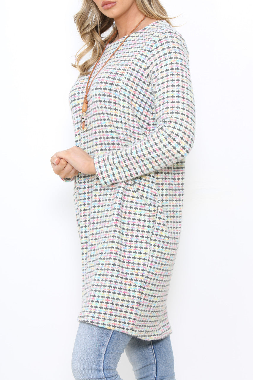 Ladies Multicoloured Pastel Knit Tunic Top Dress Grey