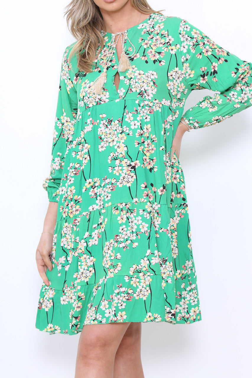 Dames Tuniekjurk met bloemenprint groen