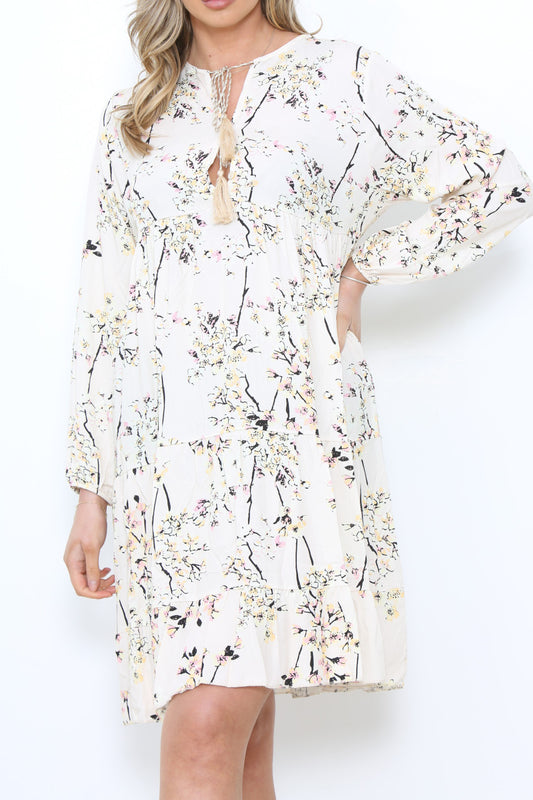 Dames tuniekjurk met bloemenprint wit