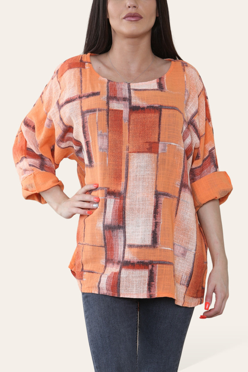 TOP MET VIERKANTE GEOMETRISCHE VORMEN ORANJE