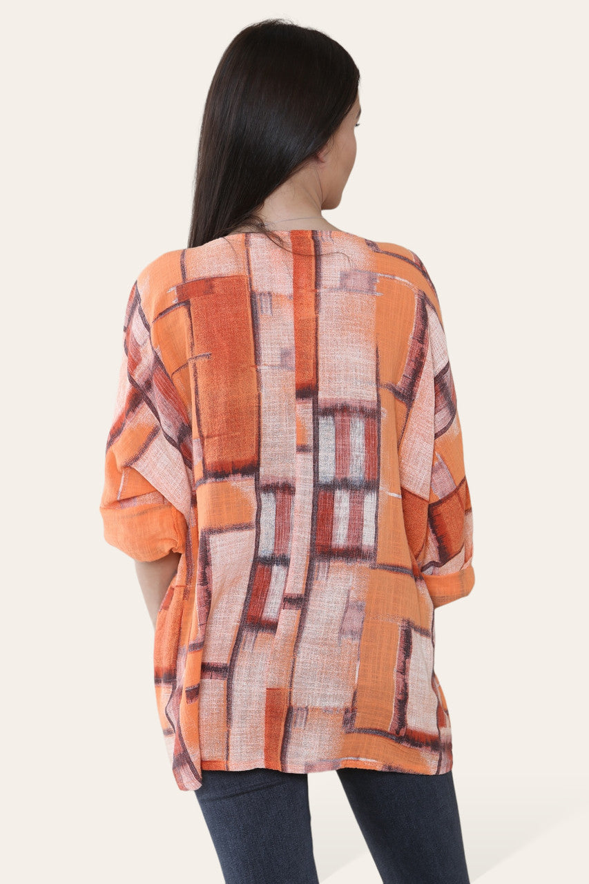 TOP MET VIERKANTE GEOMETRISCHE VORMEN ORANJE