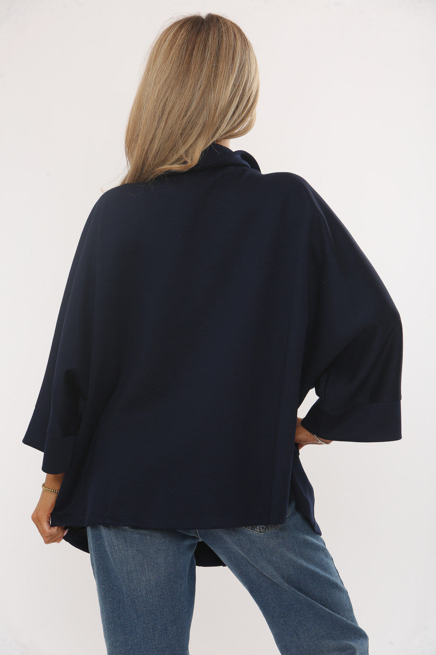 JAS MET RONDE HALS EN KNOPEN AAN DE VOORKANT - MARINEBLAUW