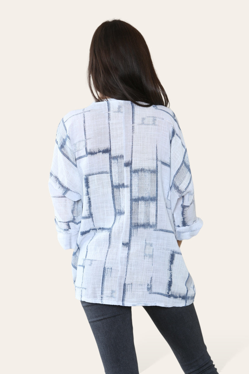 TOP MET PRINT VAN VIERKANTE MEETKUNDIGE VORMEN WIT