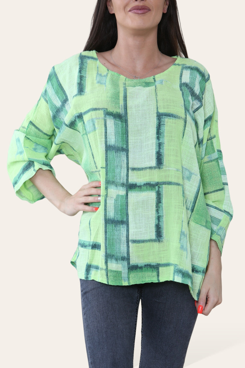VIERKANTE GEOMETRISCHE VORMEN PRINT TOP LIME