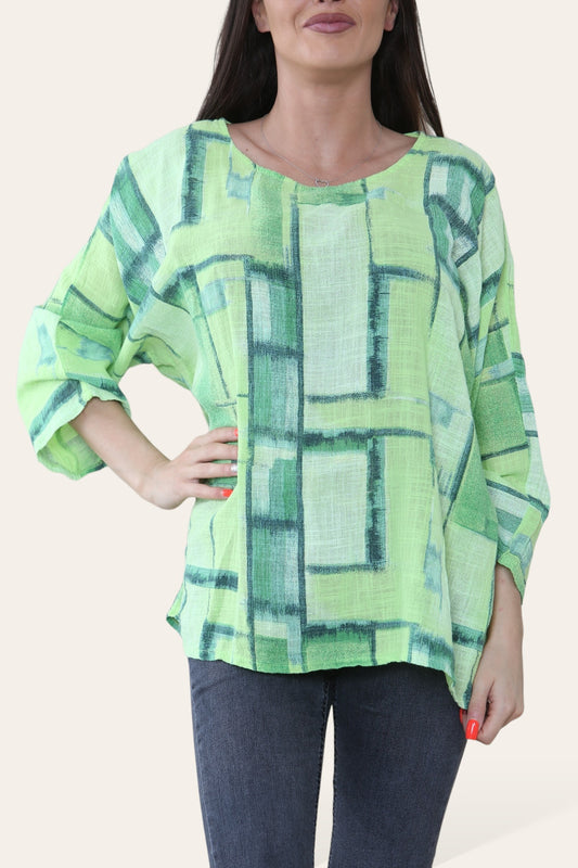 VIERKANTE GEOMETRISCHE VORMEN PRINT TOP LIME