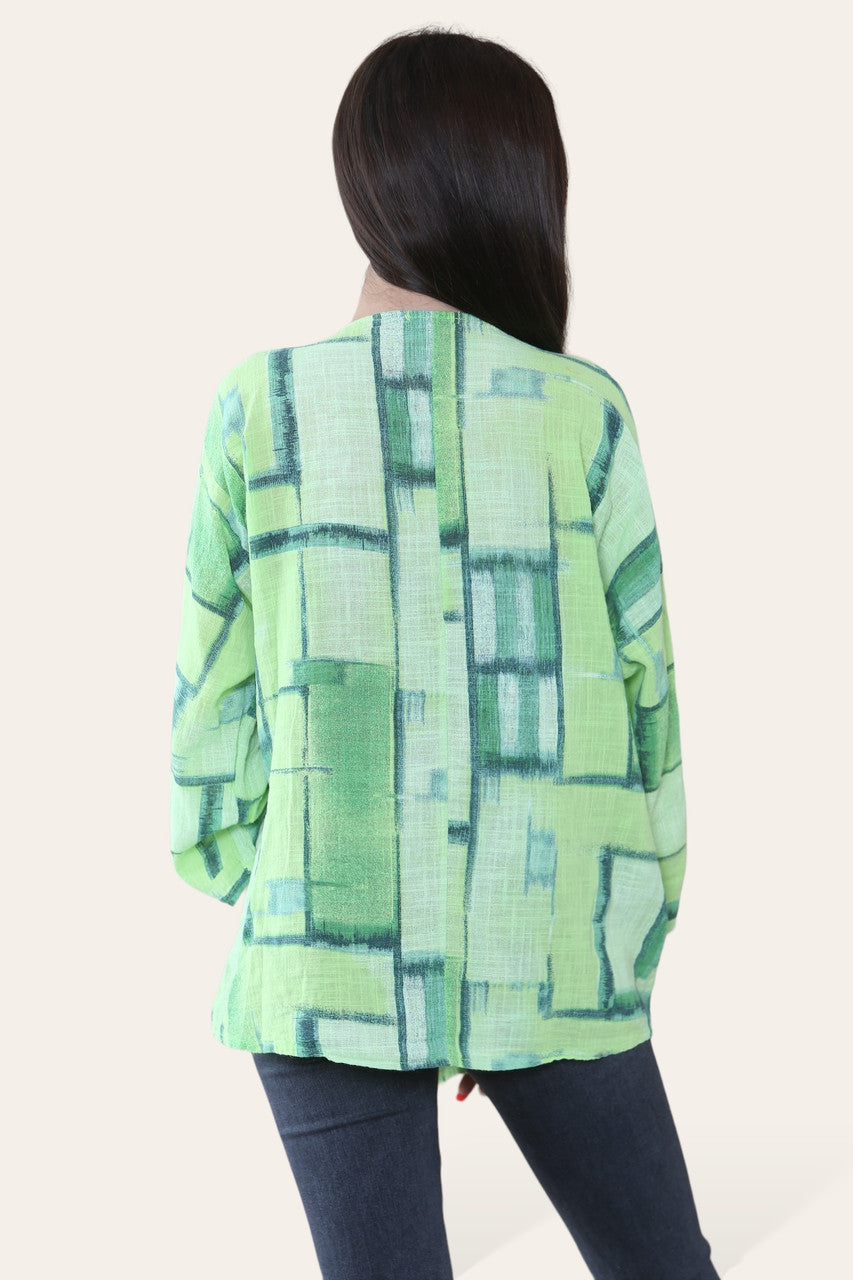 VIERKANTE GEOMETRISCHE VORMEN PRINT TOP LIME