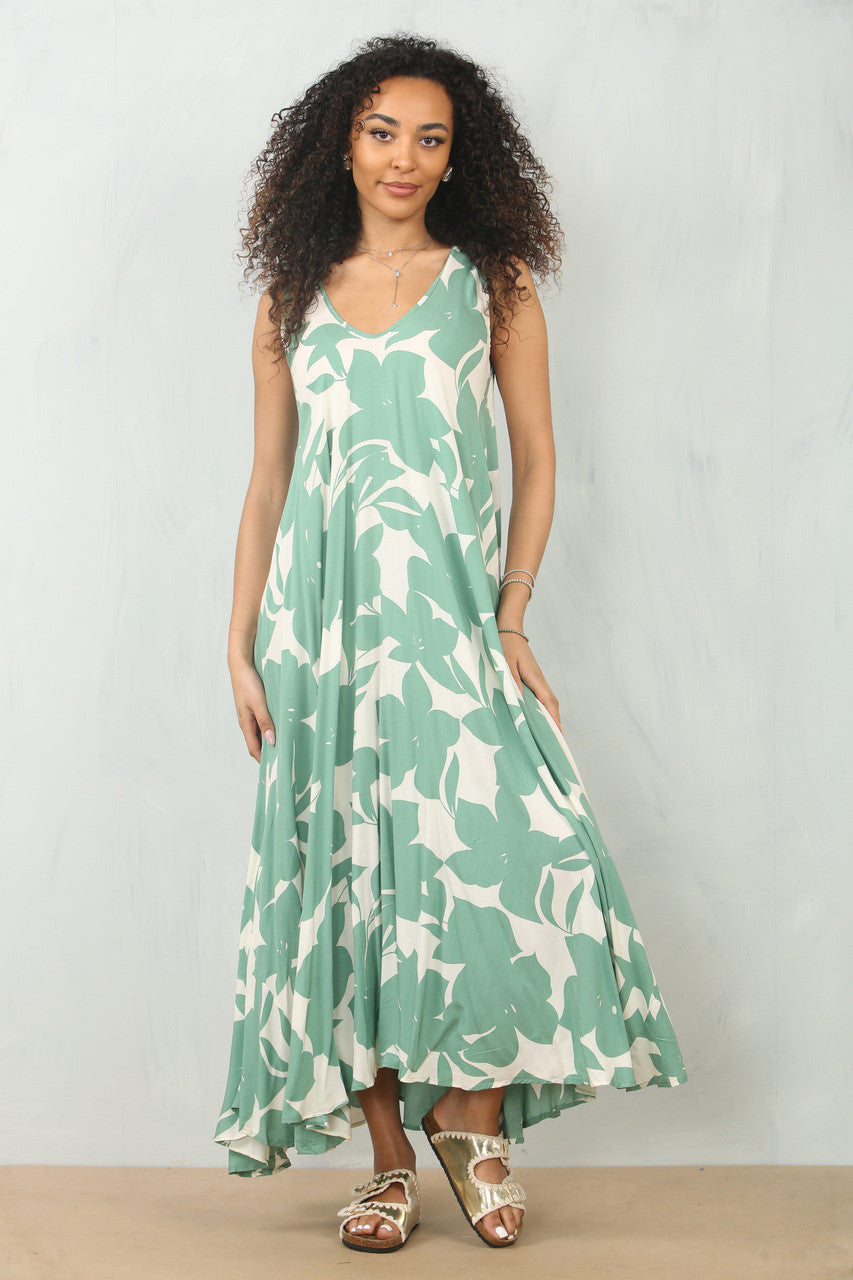 BLOEMEN SILHOUET PRINT MOUWLOZE MAXI JURK - SALIE