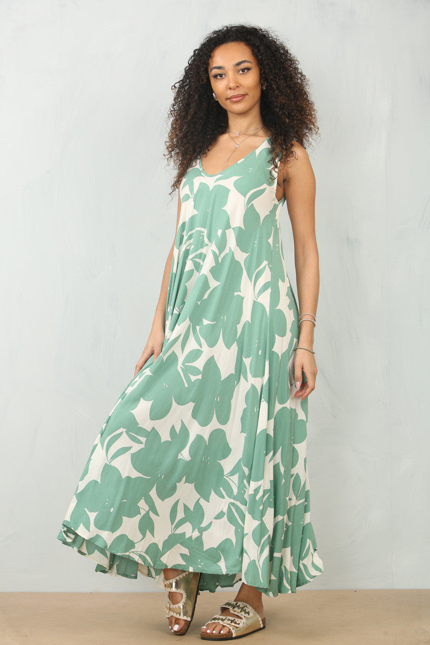 BLOEMEN SILHOUET PRINT MOUWLOZE MAXI JURK - SALIE