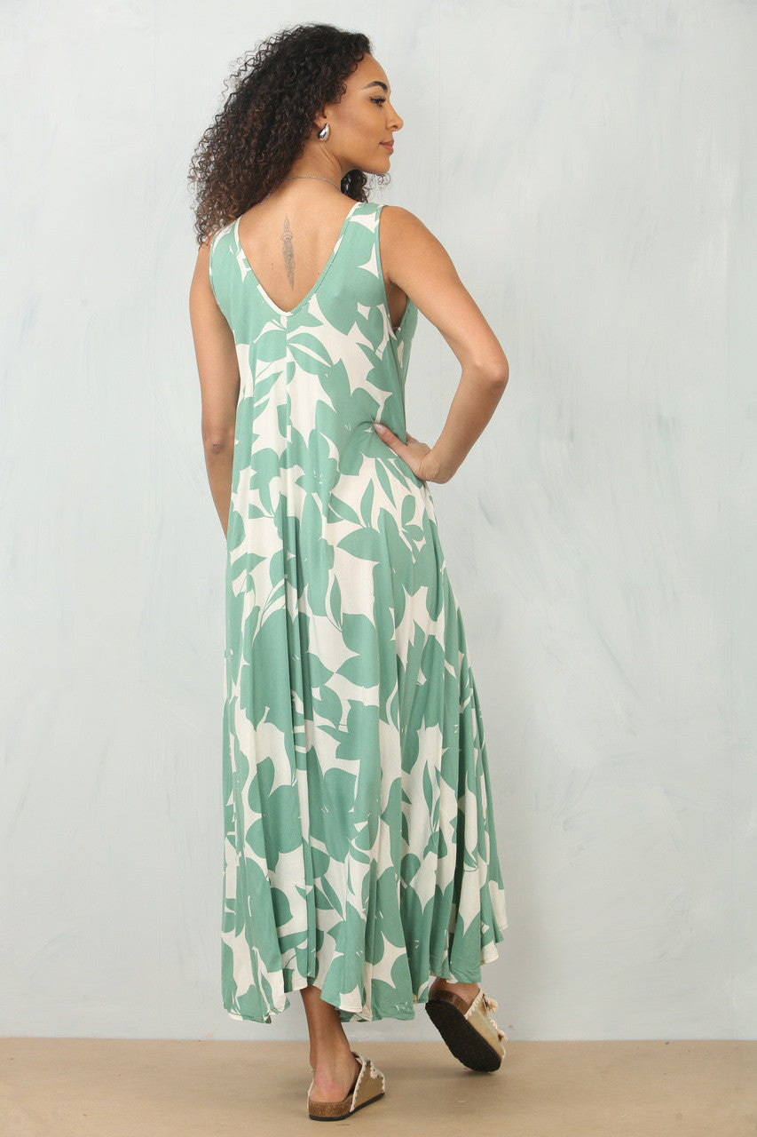 BLOEMEN SILHOUET PRINT MOUWLOZE MAXI JURK - SALIE