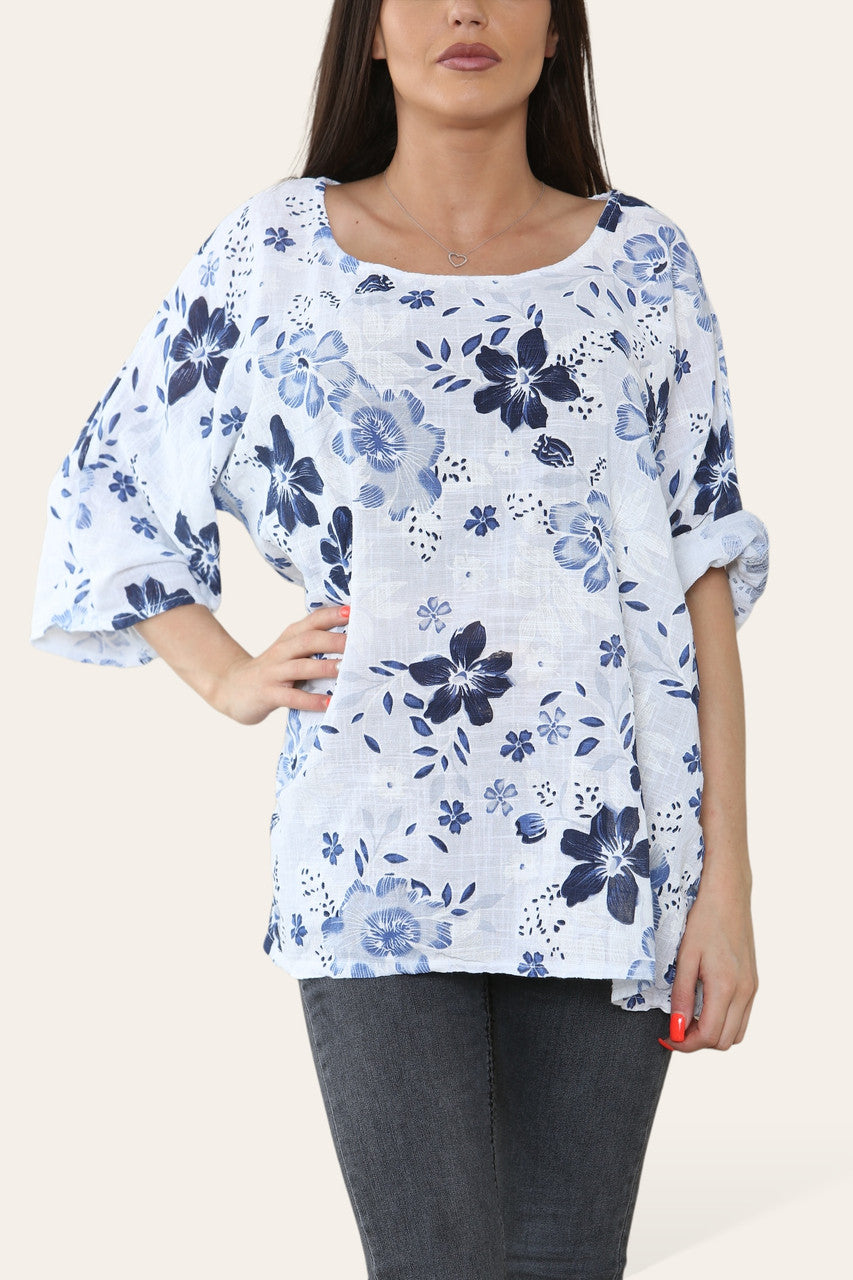 BLOEMEN MIX PRINT TOP WIT