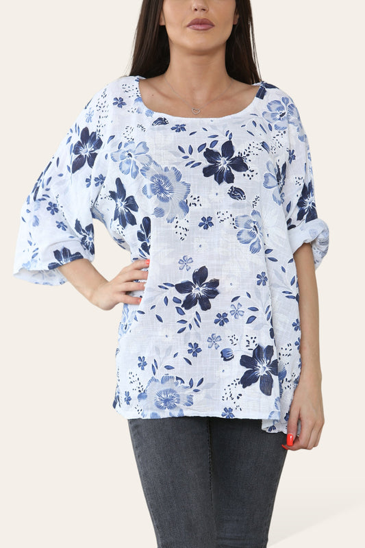 FLOWERS MIX PRINT TOP WHITE
