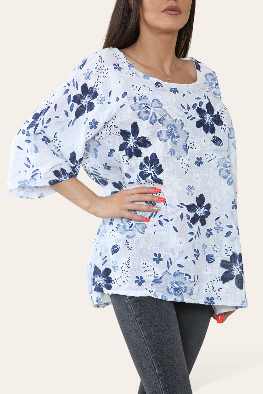 BLOEMEN MIX PRINT TOP WIT