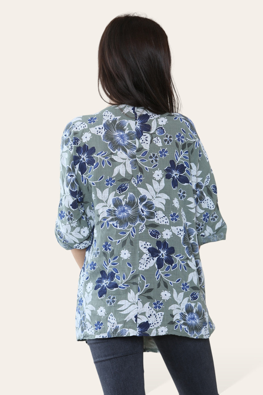 TOP MET BLOMMETJESPRINT KHAKI