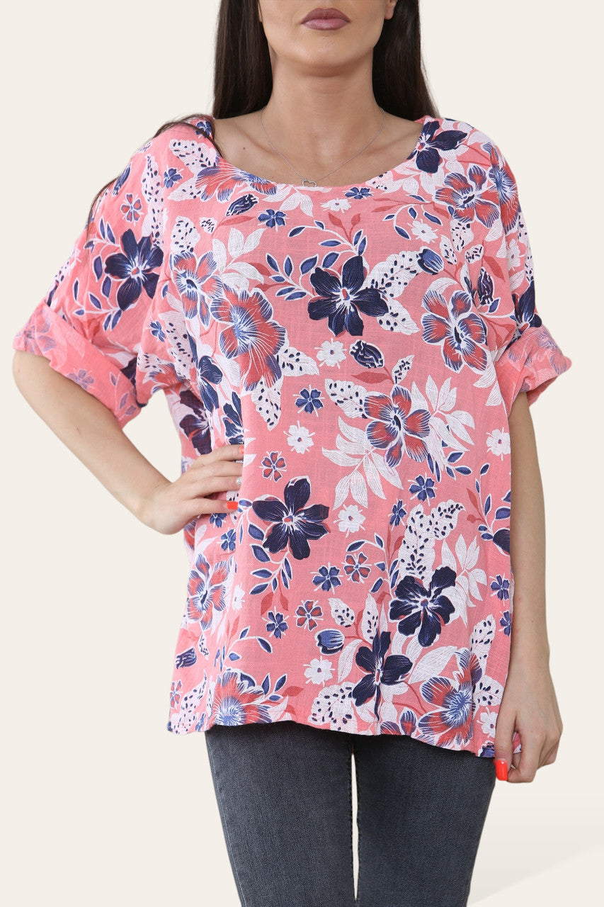 TOP BLOEMEN MIX PRINT KORAAL