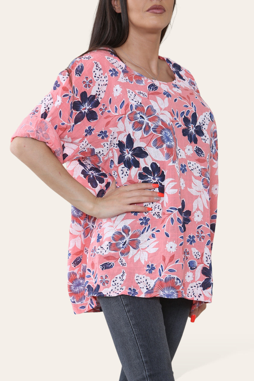 TOP BLOEMEN MIX PRINT KORAAL