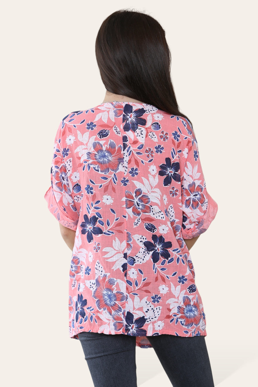 TOP BLOEMEN MIX PRINT KORAAL