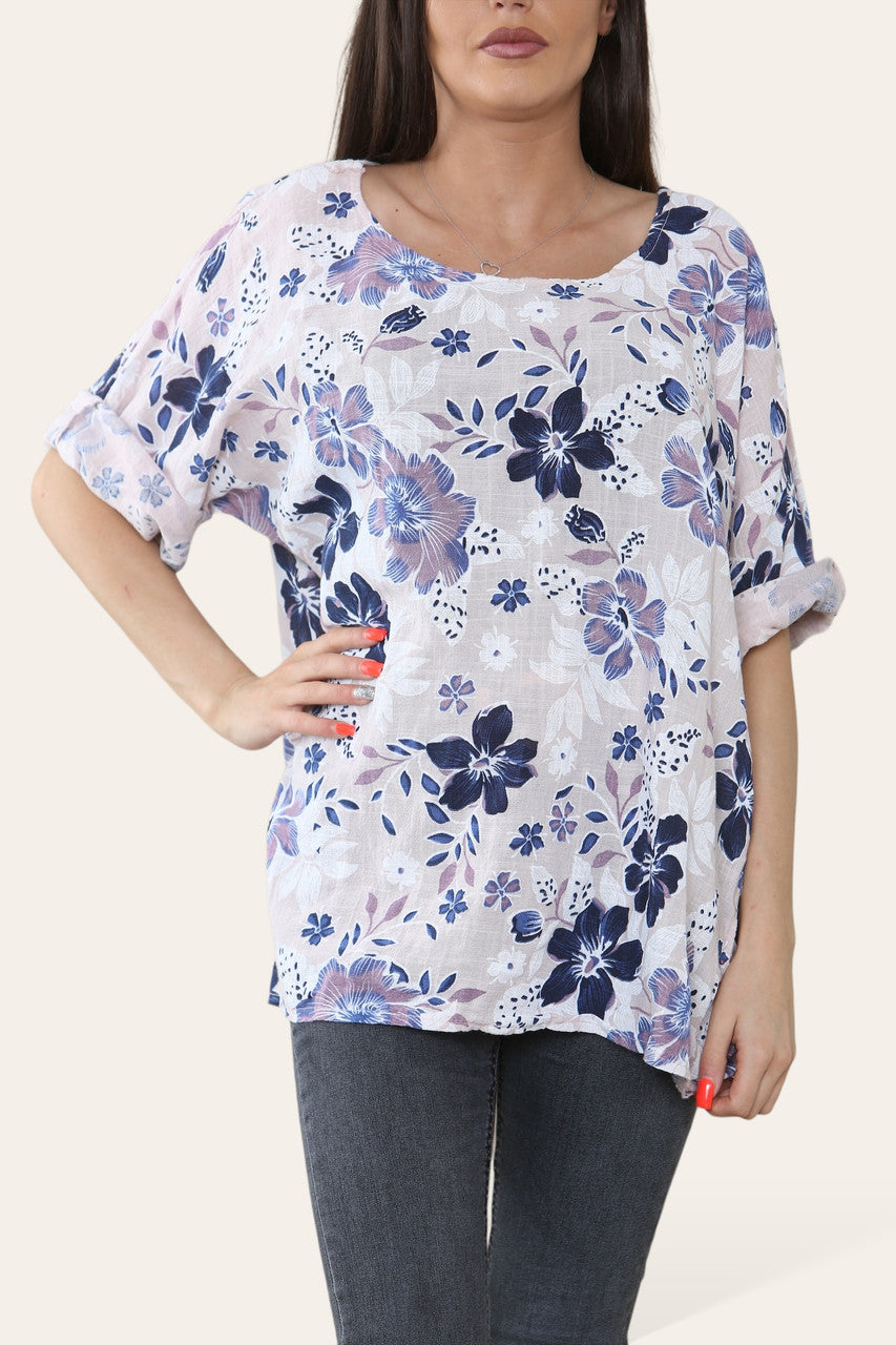FLOWERS MIX PRINT TOP DUSTY PINK