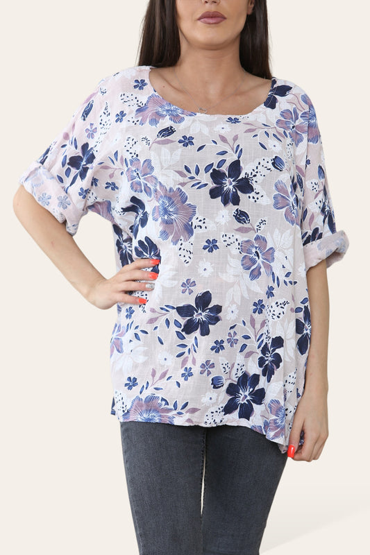 FLOWERS MIX PRINT TOP DUSTY PINK