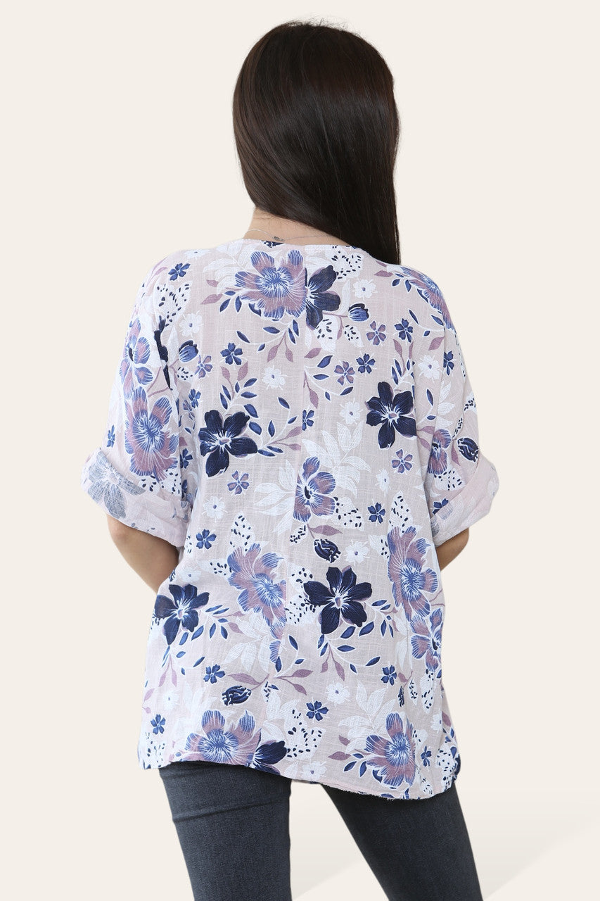 FLOWERS MIX PRINT TOP DUSTY PINK