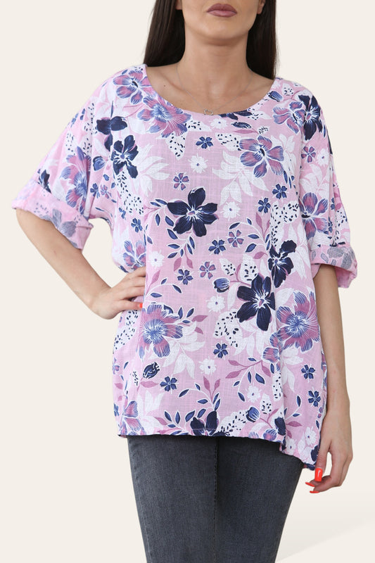 FLOWERS MIX PRINT TOP LILAC
