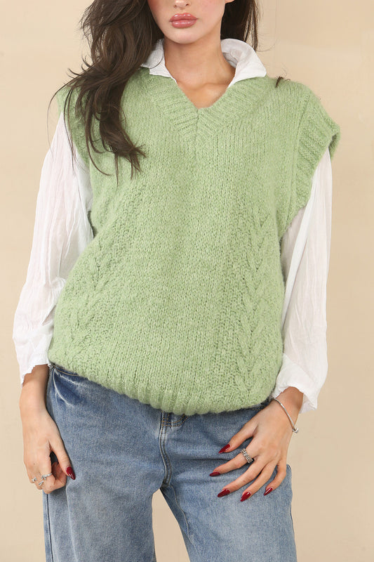 KNITTED VEST TANK TOP - APPLE GREEN