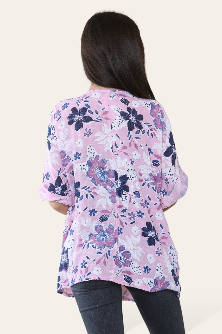 TOP MET BLOEMENMIXPRINT LILA