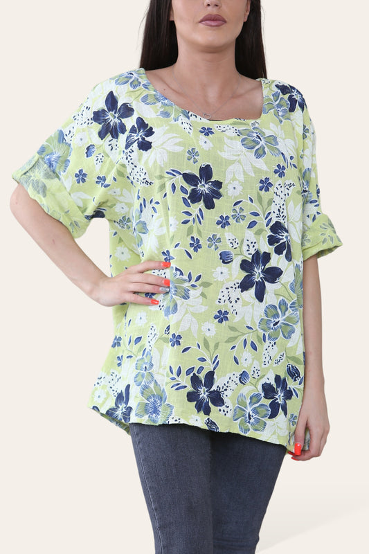 FLOWERS MIX PRINT TOP LIME
