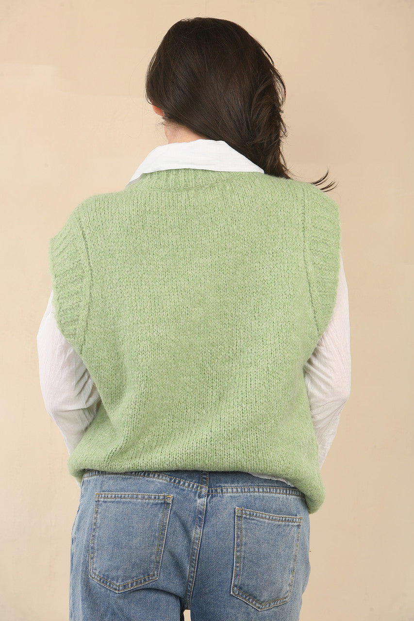 KNITTED VEST TANK TOP - APPLE GREEN