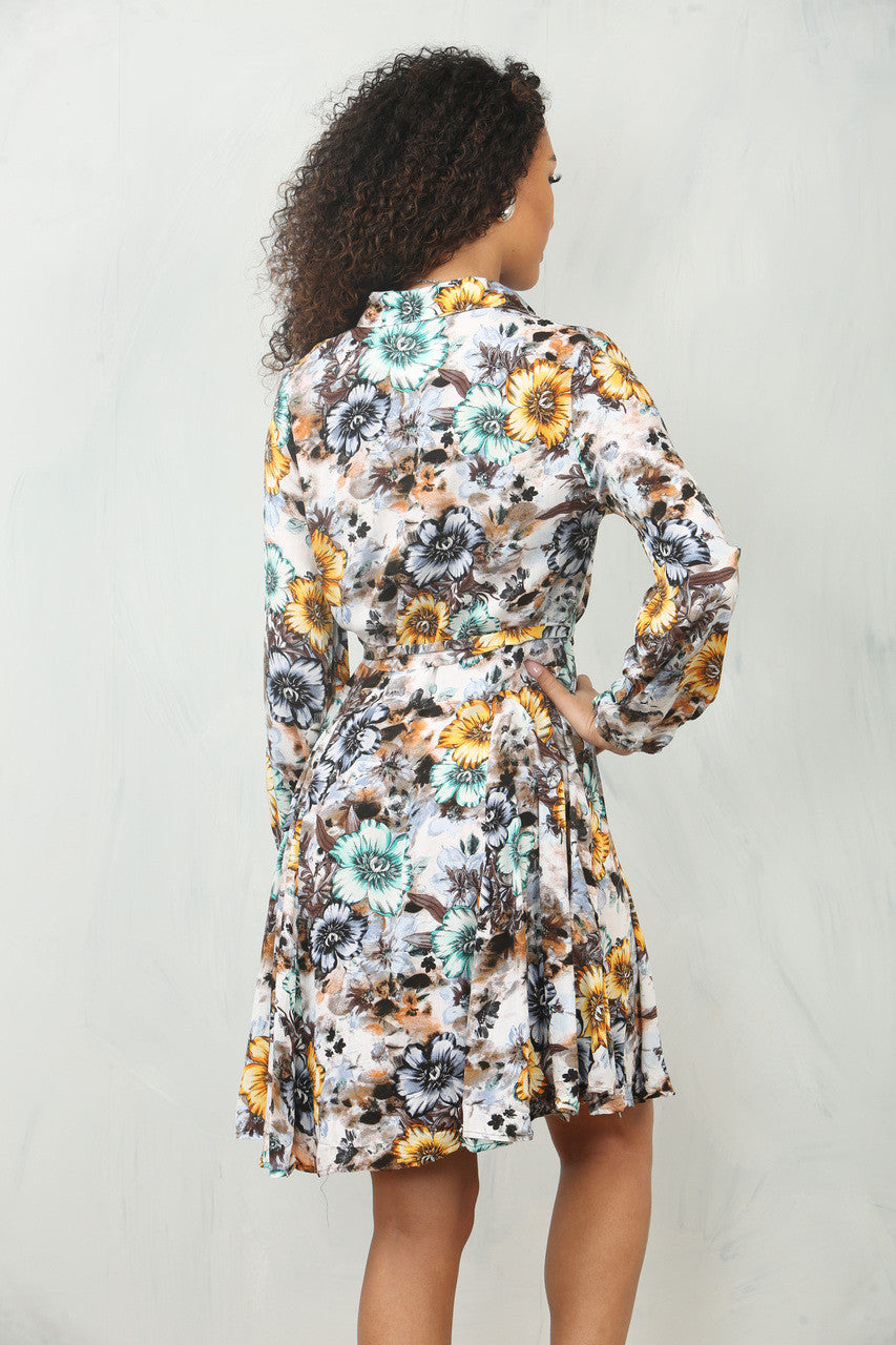 HEMDBLOUSE MET PENSEELBLOEMPRINT - WIT
