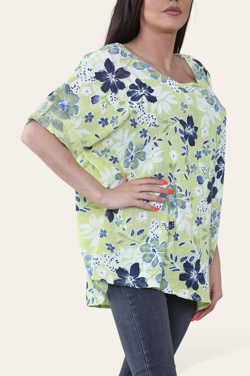 BLOEMEN MIX PRINT TOP LIMOEN