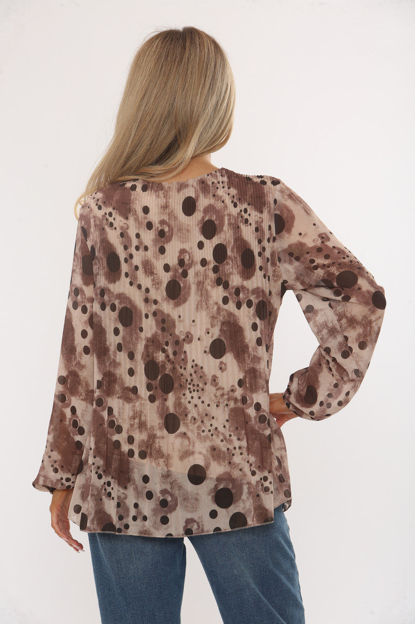 PLOOIBLOUSE MET ABSTRAKTE POLKADOTPRINT BEIGE