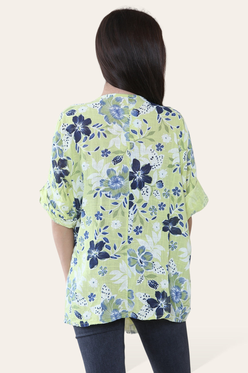 BLOEMEN MIX PRINT TOP LIMOEN
