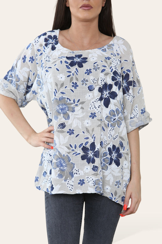 FLOWERS MIX PRINT TOP STONE